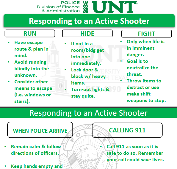 Wallet card with details on responding to an active shooter